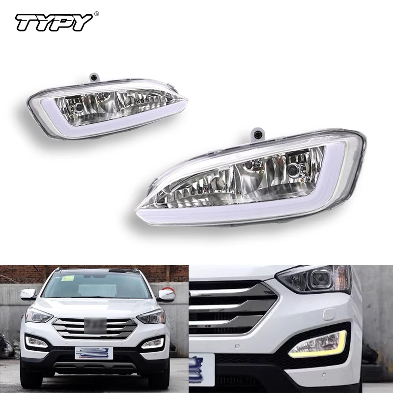 

Для Hyundai Santa Fe IX45 2013 2014 2015 1 пара 12 В противотуманные фары DRL светодиодные дневные ходовые огни водонепроницаемые автомобильные фары в сборе