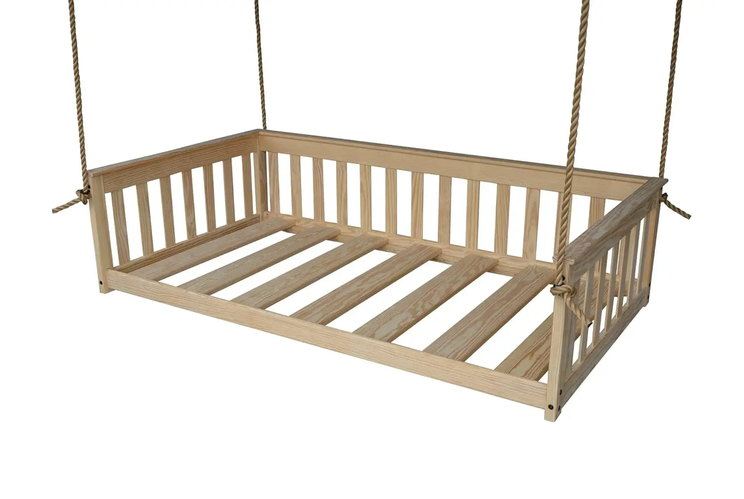

Amish-Made Twin Size Mission-Style Unfinished Wooden Swing Bed with Ropes, Customized