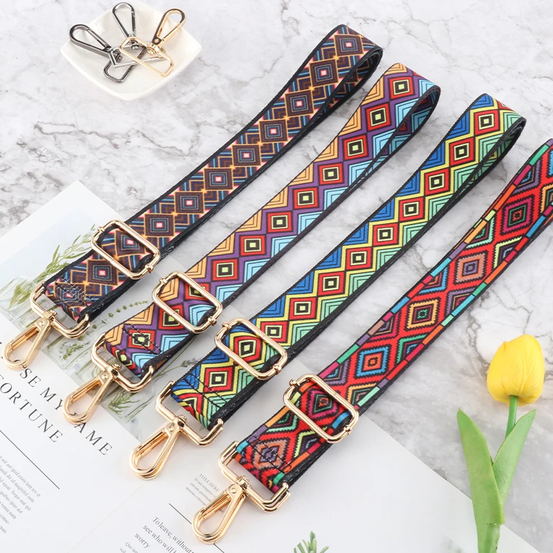 Wide Bag Belt Strap Replacement Fashion Colourful Pattern Women Crossbody Adjustable Ethnic Style  Handle Handbag Shoulder Strap