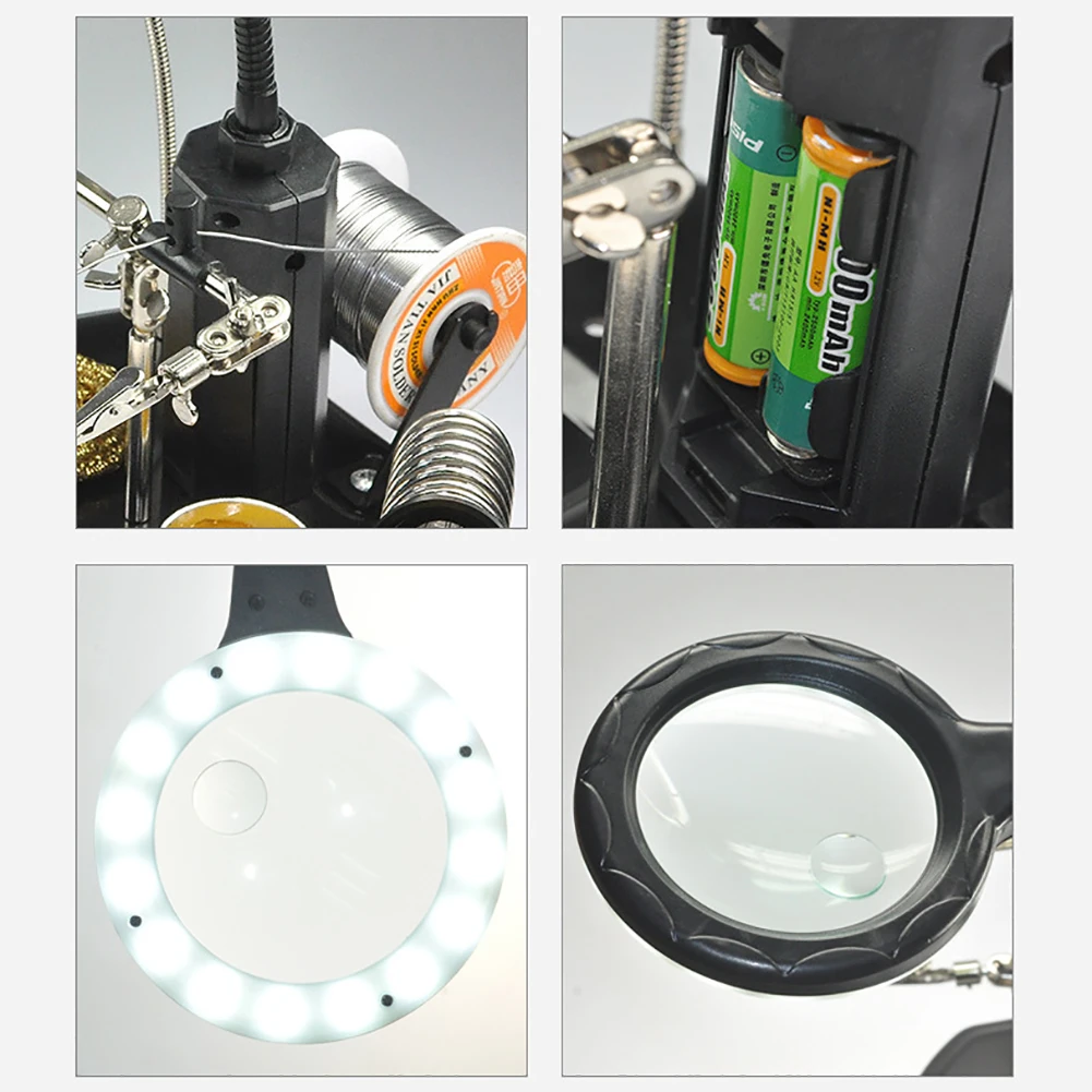 FEITA Helping Hands Soldering Magnifier Station LED Lighted 2.5X/4X Magnifying Glass Heavy Base with Stand Clamps For Soldering