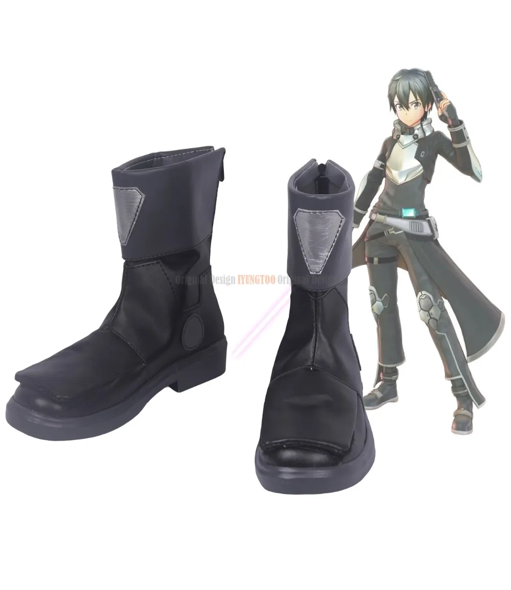 SAO Kirito Black Boots Cosplay Sword Art Online: Fatal Bullet Kirito Cosplay Boots Black Shoes Custom Made Women and Men Shoes