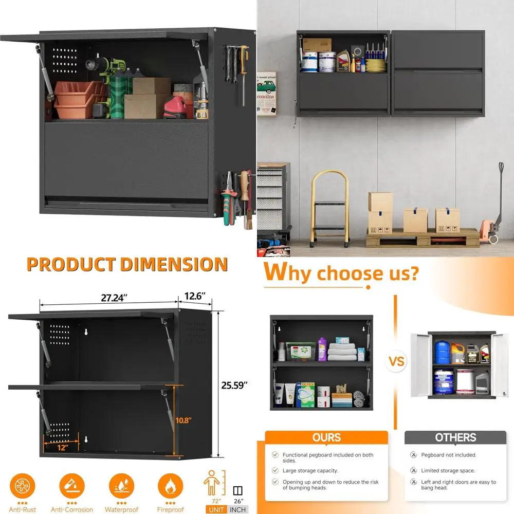 

Black Wall-Mounted Garage Cabinet with Up-lip, 27.24 Wide, for Tools, Garage, Basement, Warehouse, Kitchen, Bathroom, Home Offic