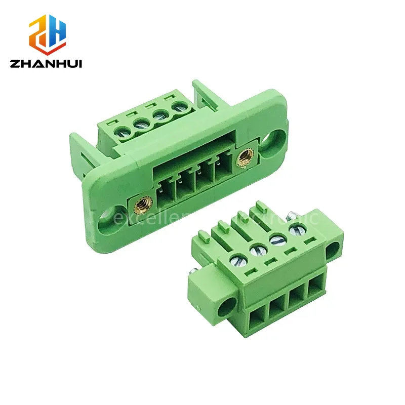 1Set 3.81mm Through-Wall Terminal Block - Solder-Free Plug-In Connector with Flange Panel Mount (2P/3P/4P/5P/6P/8P/10P/12P/16P)