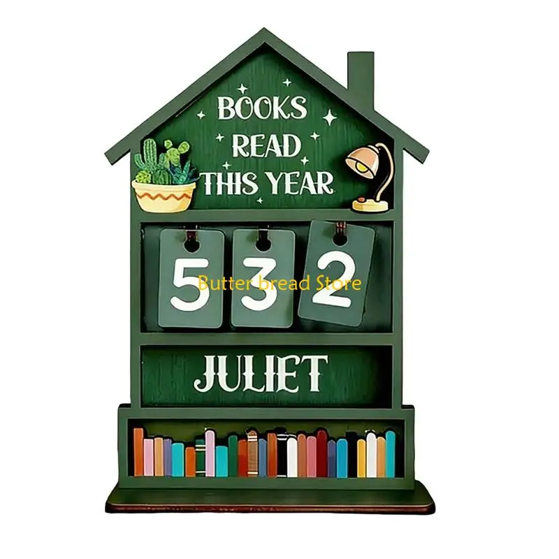 W89C Wooden Reading Progress Calendar Colorful Design for Bookshelf Display and Annual Record Keeping