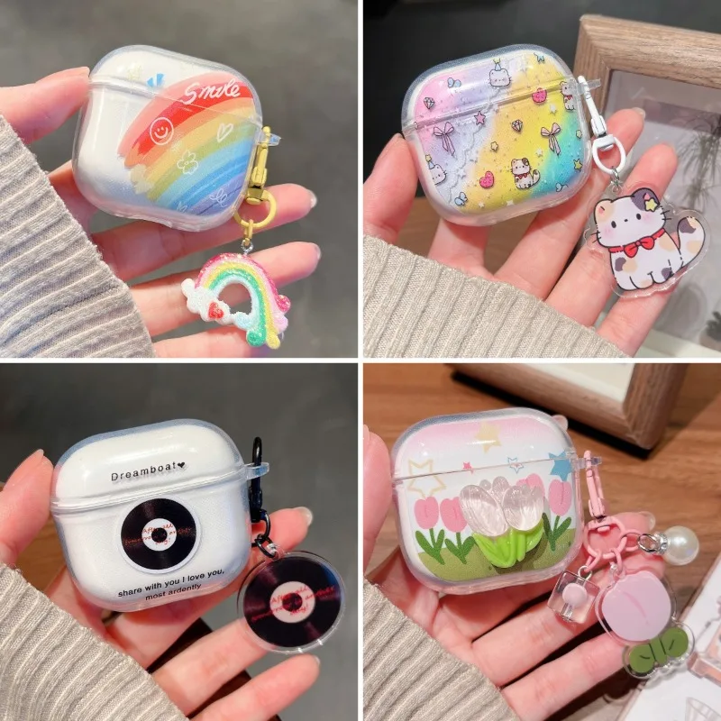 Simpatiche fiori fai da te farfalla custodia trasparente per auricolari per AirPods Pro 3 2025 4 3 2 1 Pro2 copertura protettiva per cuffie con pendente