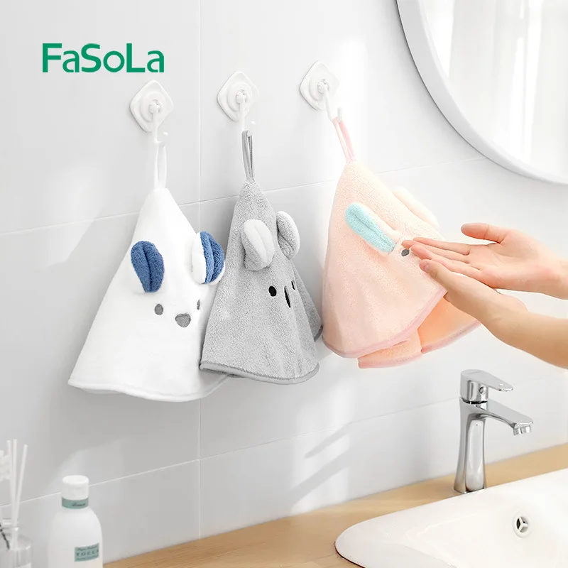 

Cute Coral Fleece Hand Towel Thickened Absorbent Kitchen Hanging Style Home Textile Handkerchief Superior Quality