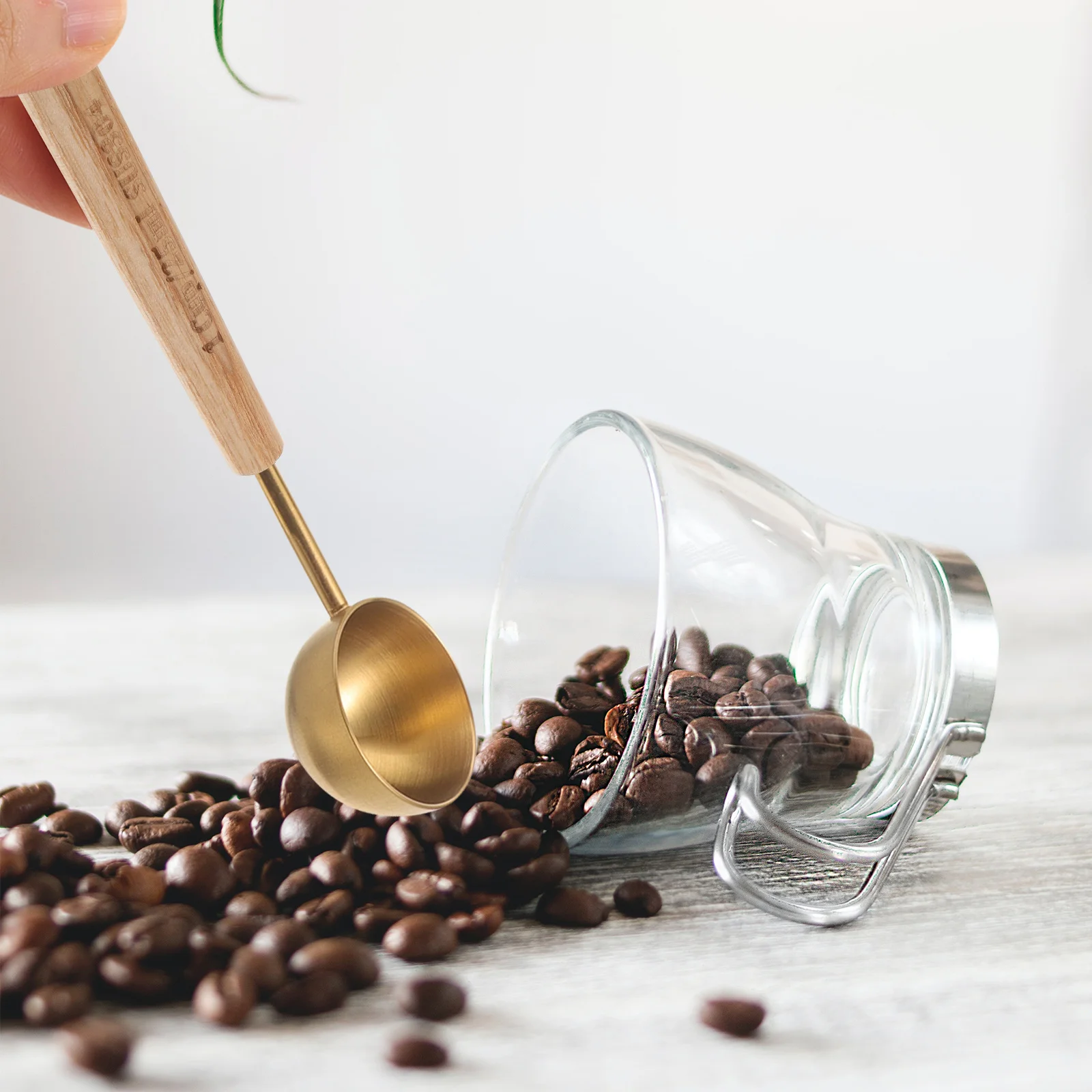 

Stainless Steel Measuring Spoon with Ergonomic Wood Handle for Coffee Beans Tea Sugar Baking Cooking Kitchen Gadgets