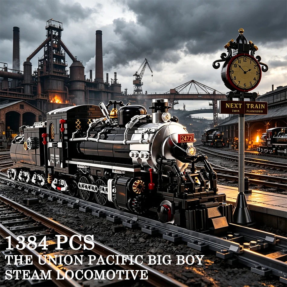 Technical Union Pacific Big Boy Steam Locomotive Railway Building Blocks City Classic Retro Train Tracks Bricks Toys Adults Gift