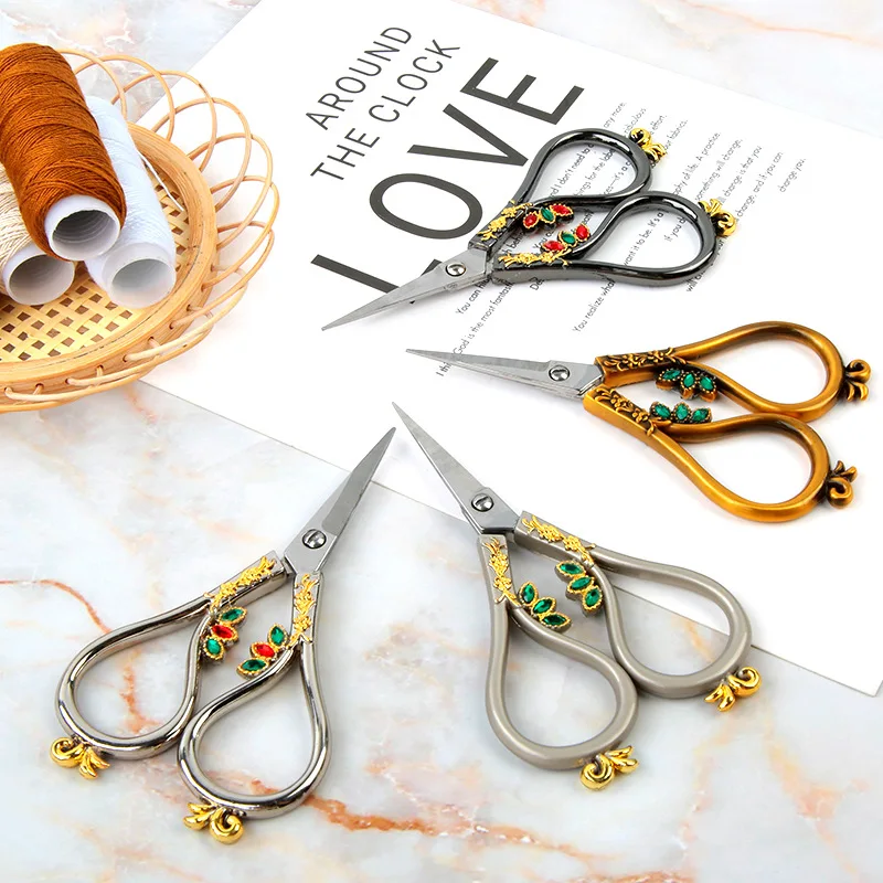 Vintage Embroidery Scissors Stainless Steel Scissors Retro Style Flower Scissors for Sewing Scrapbooking Crafts Embroidery