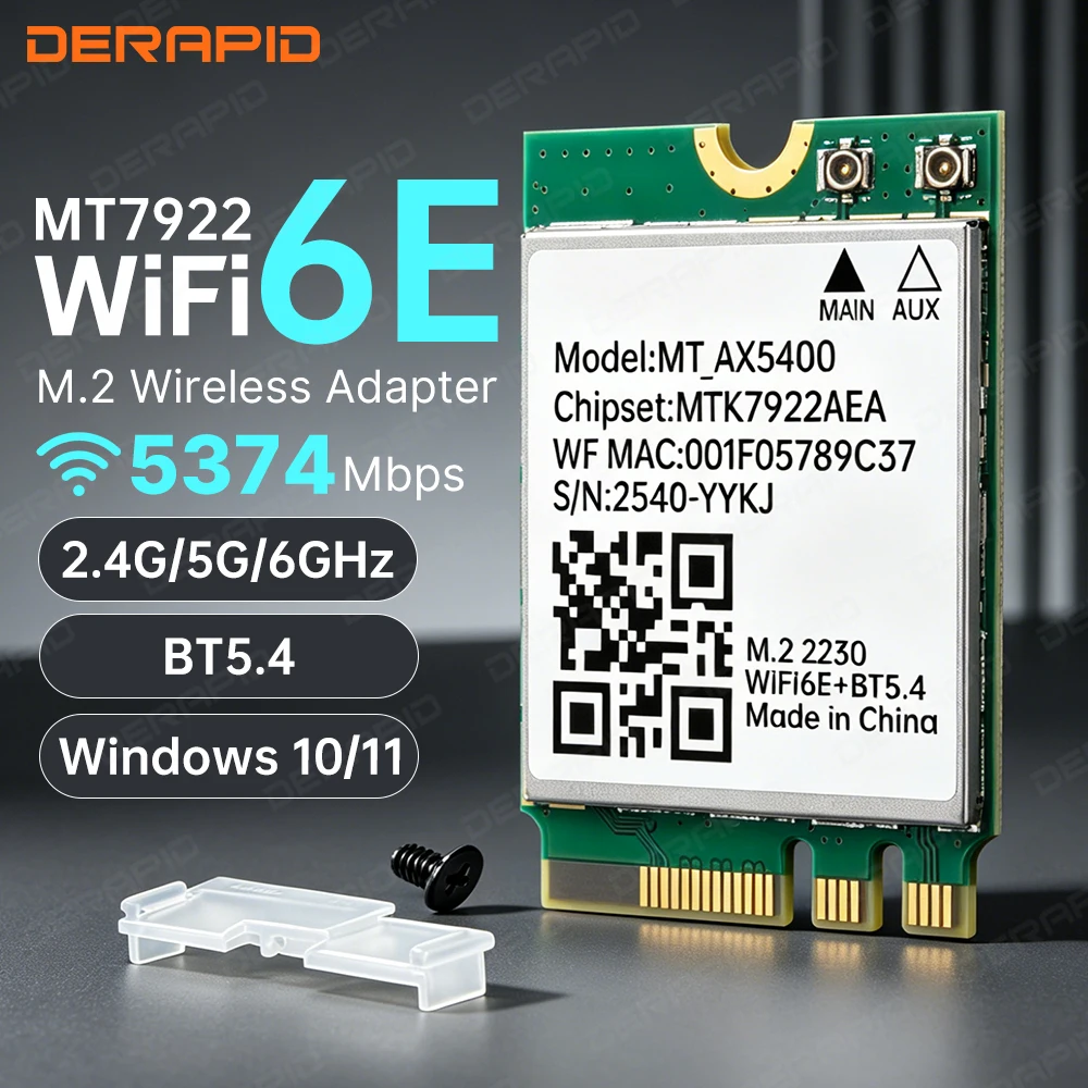 WiFi 6E MT7922 M2 Wireless Card 5374Mbps Bluetooth 5.4 Tri Band 2.4G 5G 6G 802.11ax MU-MIMO Network Adapter for Win10 11 AX210