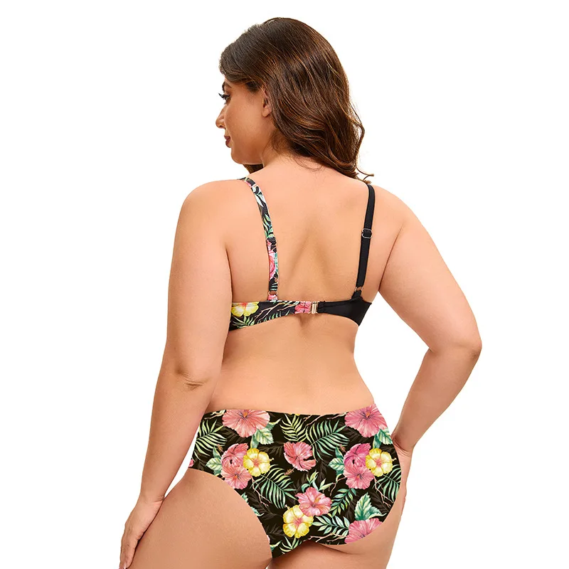 2025 جديد حجم كبير بلا أكمام الاستوائية المطبوعة قطعتين مجموعة البكيني مثلث أعلى وأسفل النساء ملابس السباحة #5