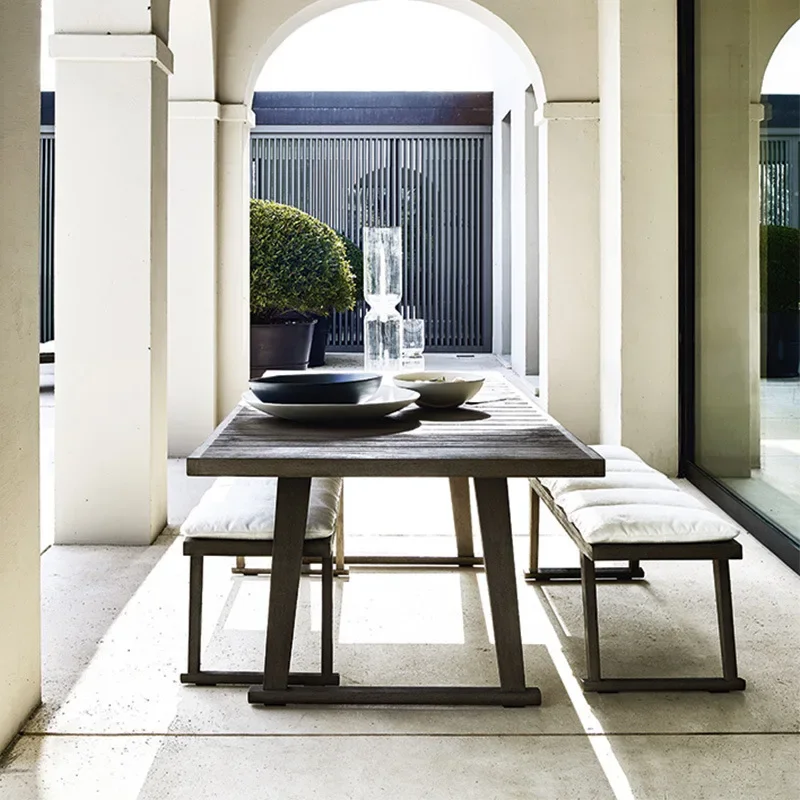 

Outdoor garden wooden tables and chairs, patio courtyard solid wood furniture