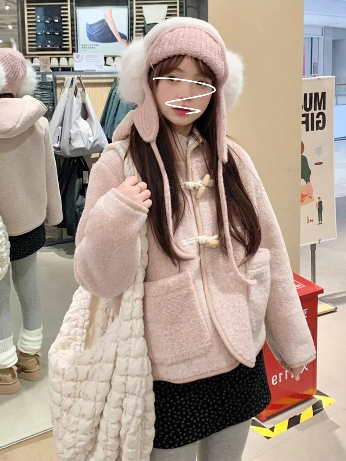 

Lamb Fur ort Coat Women's Autumn Winter 2024 New Small Size Super Cute iny Plu Jaet Commute Sle Thiened Hoodie