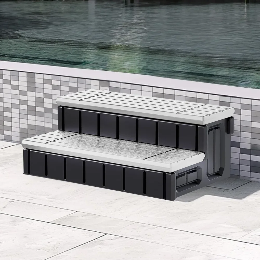 

Spa Hot Tub Step with Storage, Outdoor Indoor Compartment Spa 2-Step Stool Pool Ladder Handi Step Slip Resistant Striped
