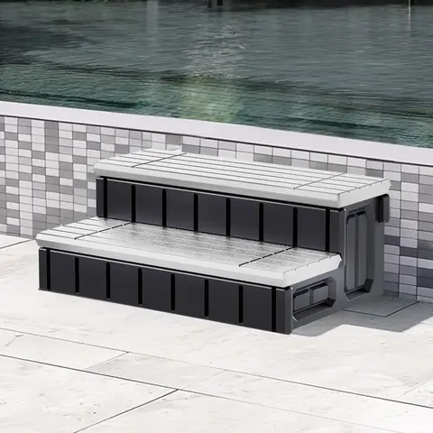 Spa Hot Tub Step with Storage, Outdoor Indoor Compartment Spa 2-Step Stool Pool Ladder Handi Step Slip Resistant Striped
