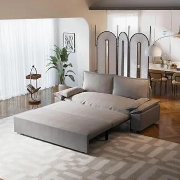 70.1 인치 이불 소파 침대 퀸 사이즈, 풀아웃 침대, 3 인 1 컨버터블 슬리퍼 소파, 부드러운 베개 2 개, 밝은 회색