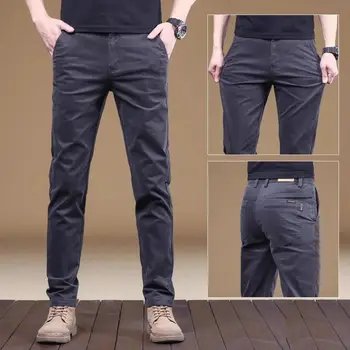 2025 Summer Thin Cotton Men's Casual Pants Trendy Versatile Elastic Light Business Trousers Work Formal Slim Straight Pants 4
