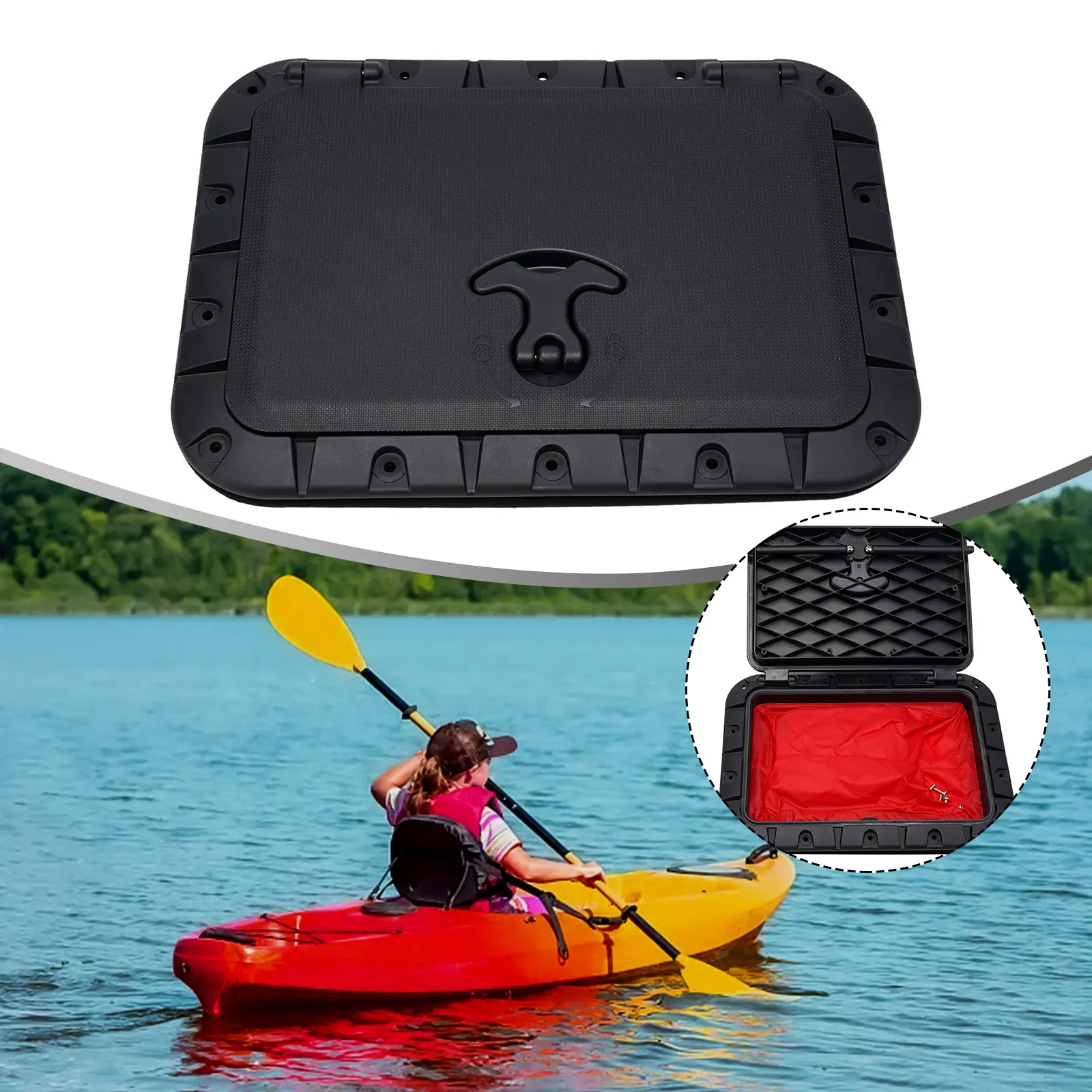 Marine Deck Plate Square Hatch Pull Out Handle Hatch Red Waterproof Bag For Boat Kayak Canoe Kayaking Boat Accessories