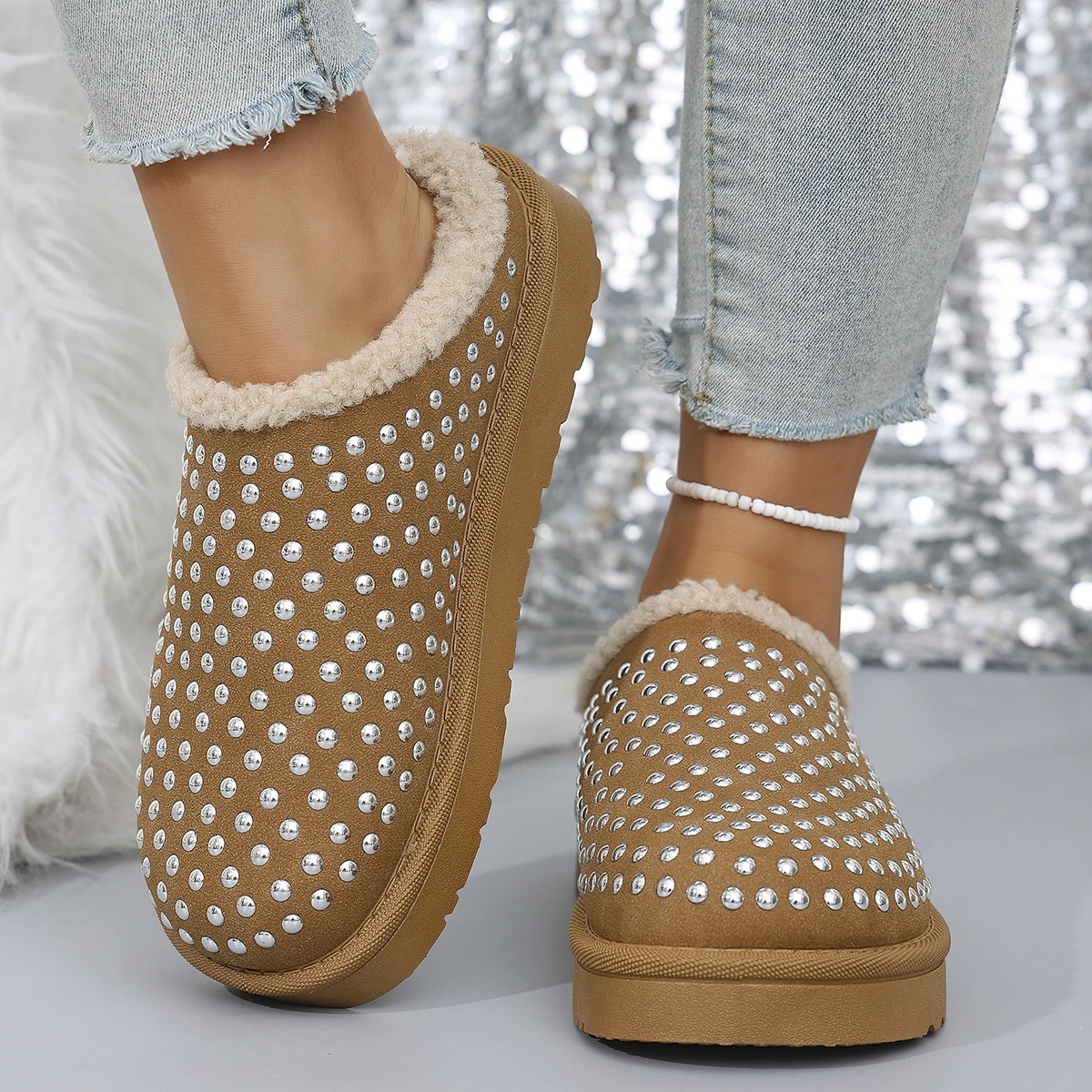 

Winter New Comfortable Lightweight Thick Soled/Velvet Flat Slippers for Women Fashionable Elegant Warm and Semi Cushioned Shoes