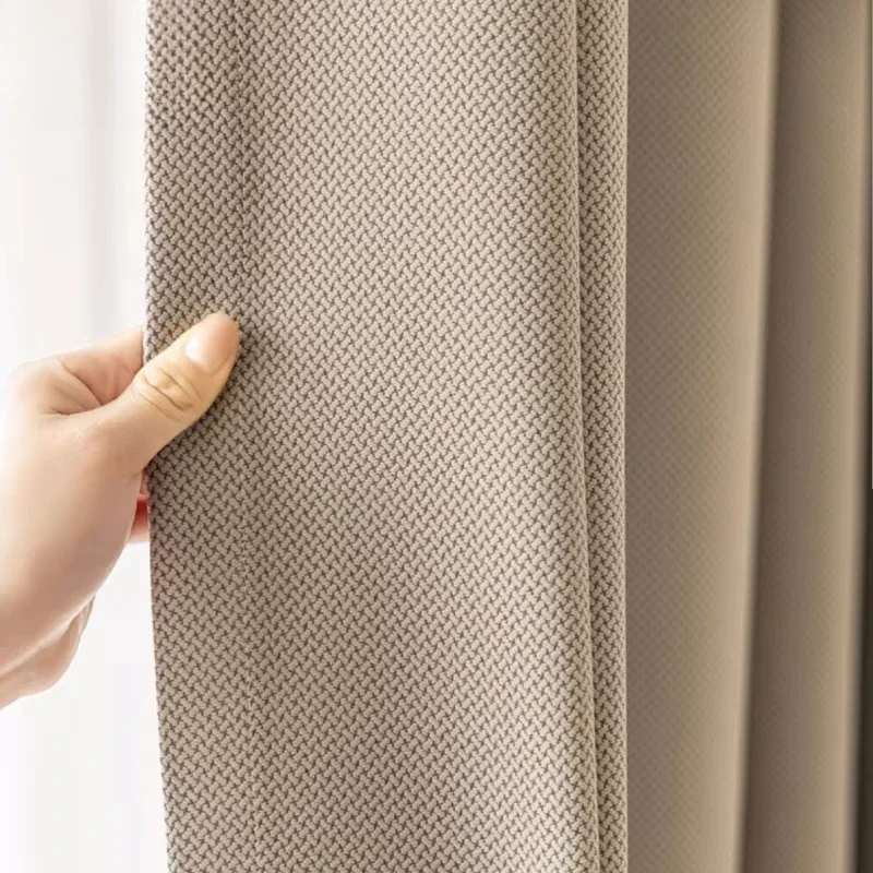 Thickened Cotton Linen Heat Insulation Blackout Curtains For Living Room Bedroom French Window Milk Tea Woven Texture Jacquard