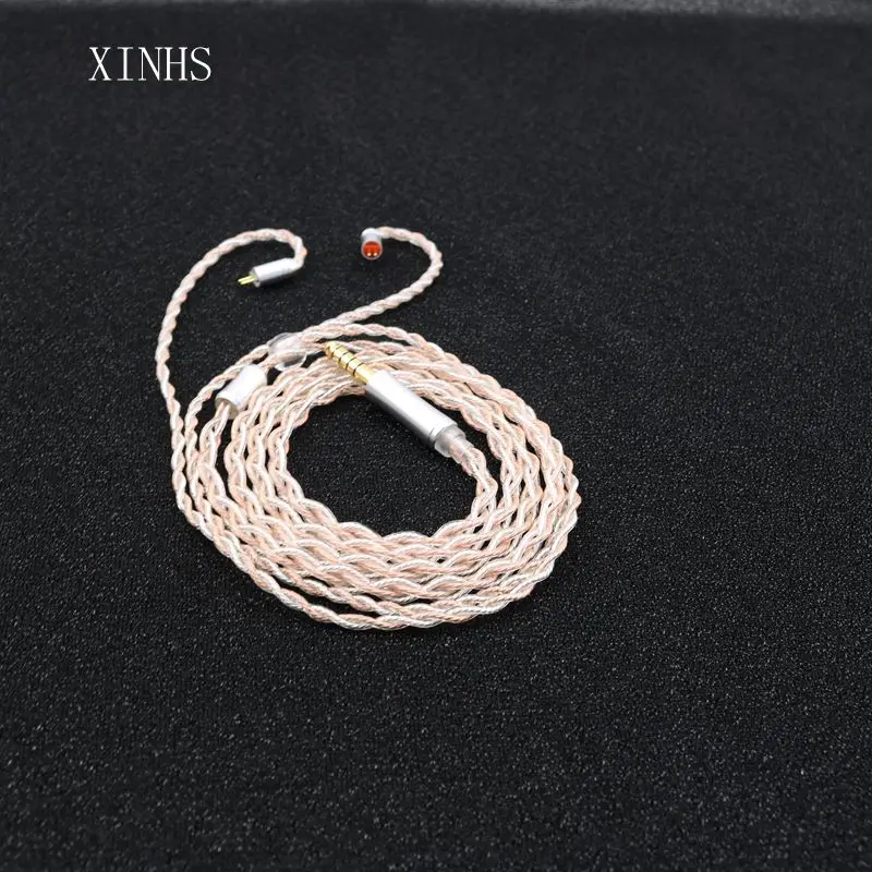 XINHS kabel ditingkatkan headphone tenun campuran tembaga kristal tunggal dan berlapis perak 4-core