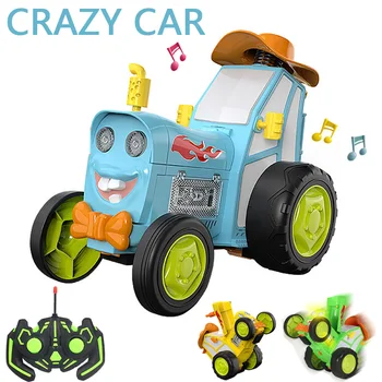 Mini Rc Car with Music Lights Crazy Jumping Vehicle Infrared Remote Control Stunt Cars Walk Upright Rc Truck Funny Kids Toys