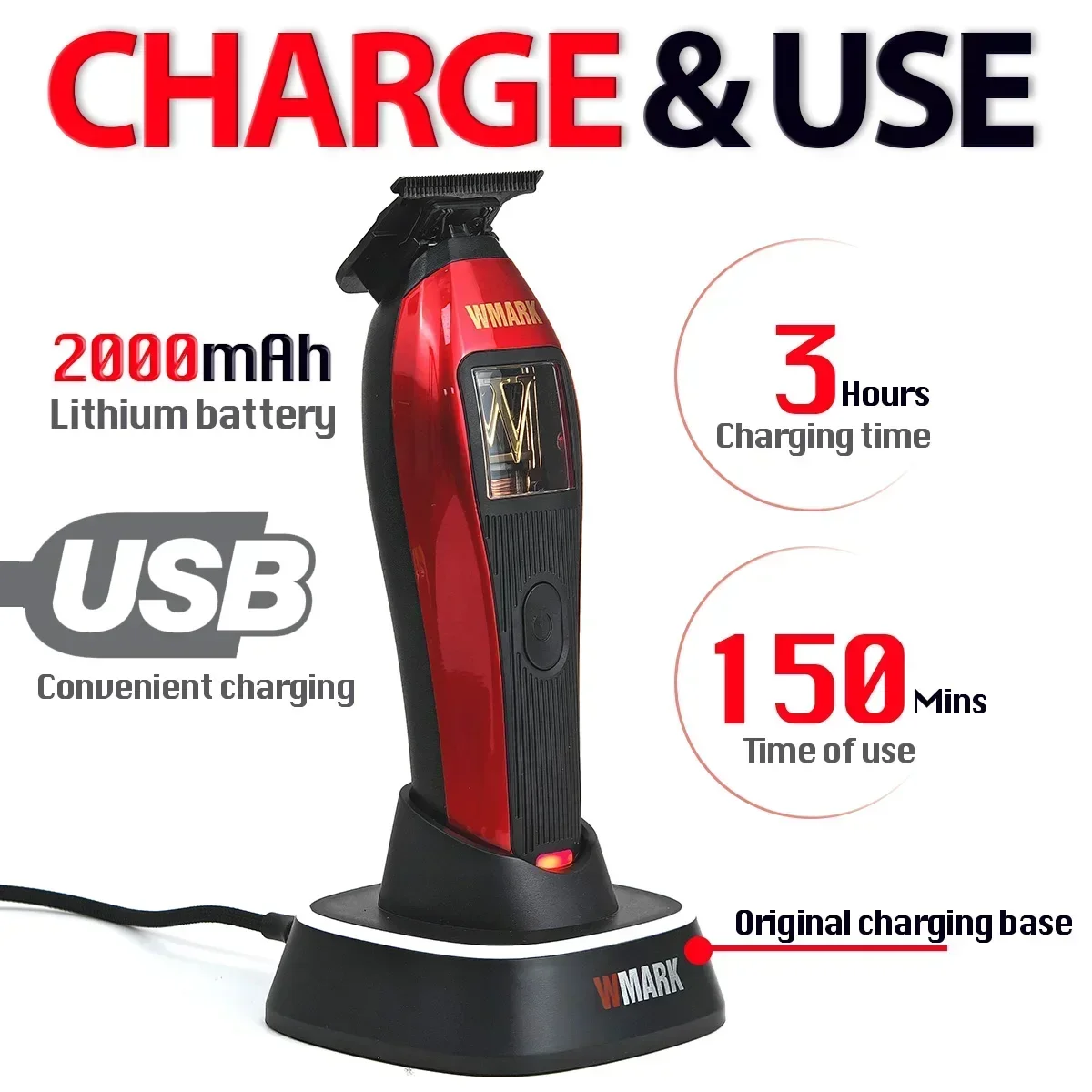 Professioneller 3-Shell-Hochmotor 10000 U/min WMARK NG-XT1 808 8200 U/min Rasierer Haarschneider DLC-Klingen-Haarschneider mit Ladestation