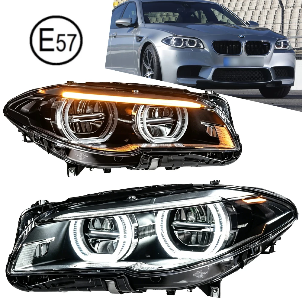 Dual-LED-Angel-Eye-Projektor-Scheinwerferbaugruppe für BMW 5er F10 F18 2011-2017, schwarzes Gehäuse, LED-Tagfahrlicht, sequenzieller dynamischer Blinker, Plug-and-Play, Canbus, wasserdicht,