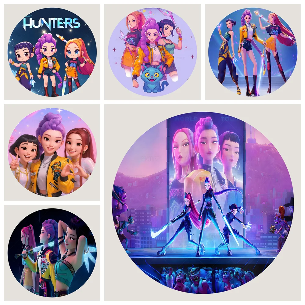 

Kpop Demon Hunter Round Backdrop Boy Group Dance Girls Birthday Party Decoration Baby Shower Circle Studio Photo Background Prop