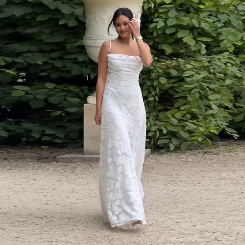 

Spaghetti Strap Backless Lace Up Maxi Dress Women Fashion Summer A-line Ruched Bodycon Long Dresses Elegant Lady Robe Vestidos