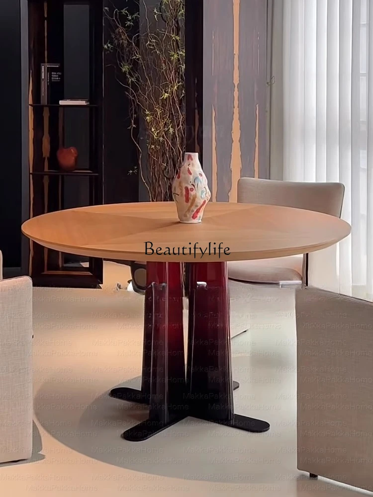 

French-style Vintage Solid Wood Round Table Italian Light Luxury Gradient Round Dining Table