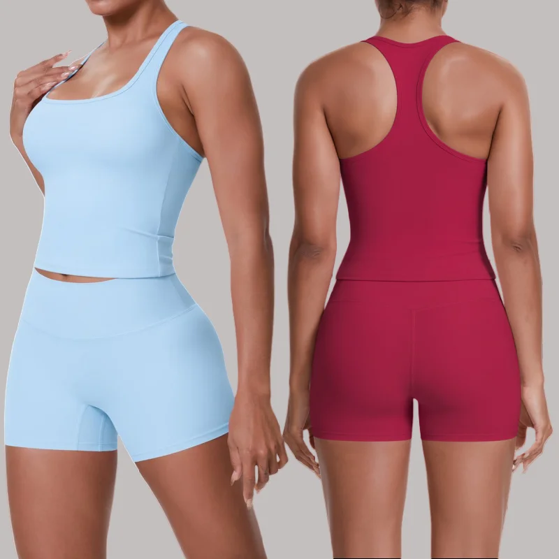

Women's Seamless Brushed Yoga Set Racerback Sports Vest & High Waist Hip Lifting Leggings Gym Fitness Workout Outfit