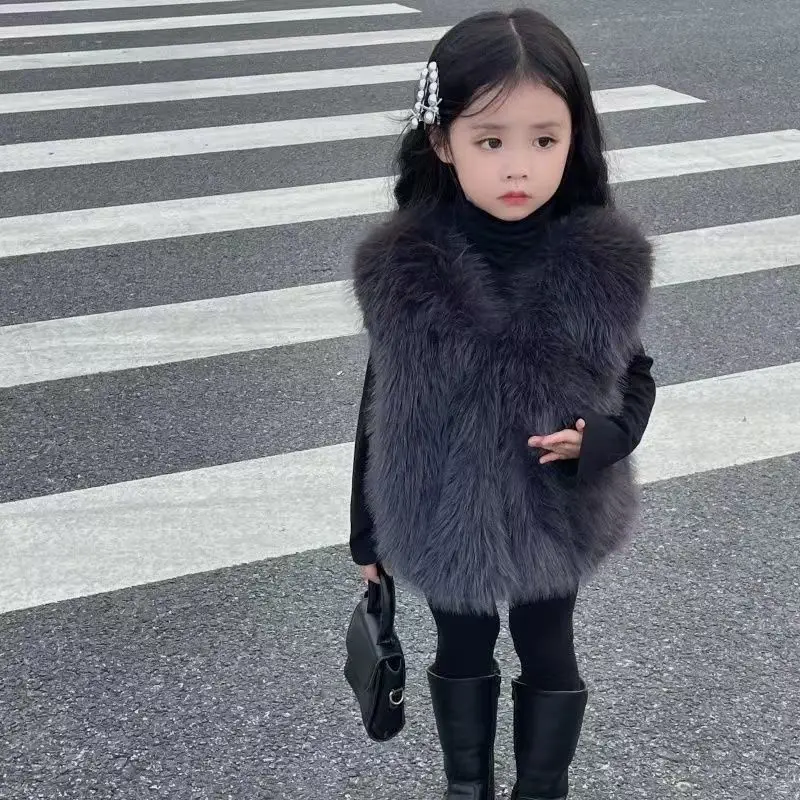 Children's Versatile Foreign Style Imitation Fur Vest 2025 Autumn and Winter New Girls Fashion Imitation Fox Fur Vest Outside