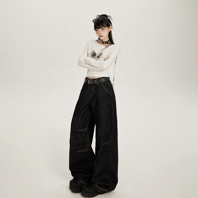 

WCFCX STUDIO Harajuku Style Fashion Baggy Jeans Women Streetwear Vintage Hip Hop Popular Casual High Waist Wide Leg Pants