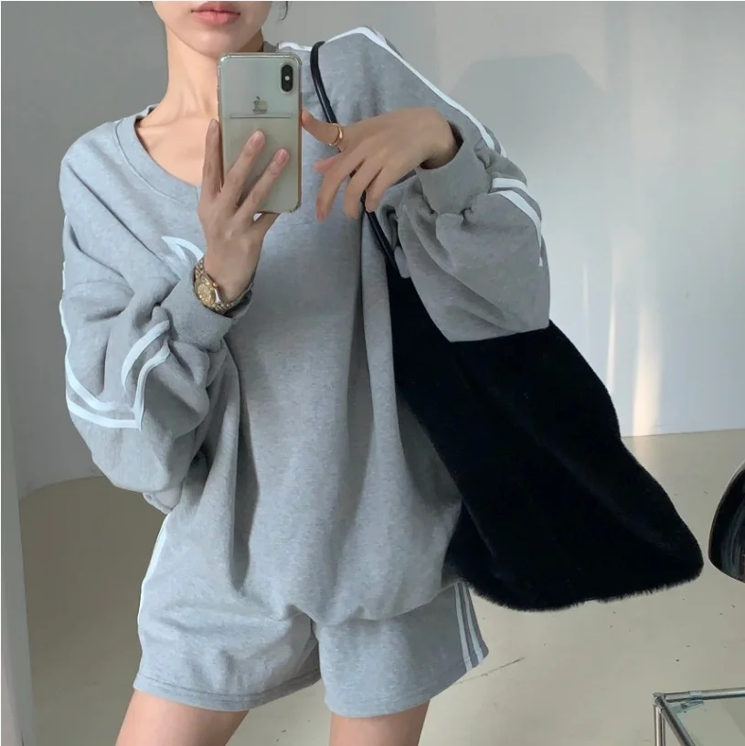 

Color Blo Sweatirt Women's Loose Lazy Letter Print Anti-Aging Versatile High Waist ort Pants Set Spring Faion