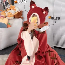 Women's Nightgown Cartoon Foxs Ladies Night Wear Winter Women Pajamas Gown Cloak Robe Air Conditioner Blanket Lunch Break Robes