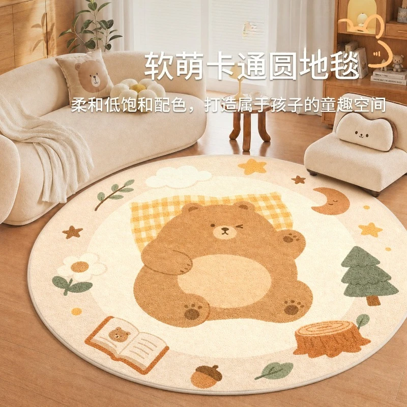 Cartoon Style Carpets for Living Room Round Bedroom Decor Washable Carpet Fluffy Soft Study Floor Mat Thick Plush Children's Rug