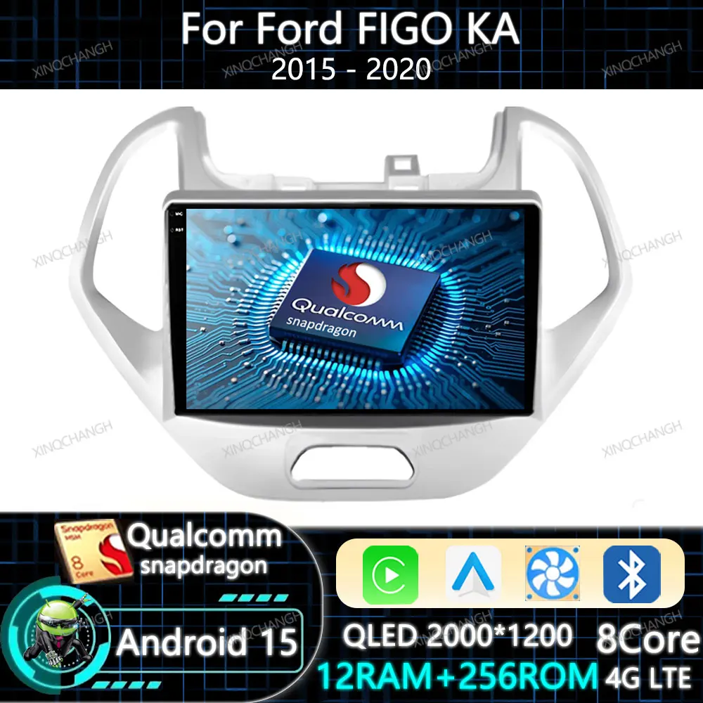 Android 15 Radio de coche Carplay Auto para Ford Figo KA 2015 - 2020 navegación GPS 4G LTE 5G WIFI reproductor de vídeo Multimedia QLED 2DIN