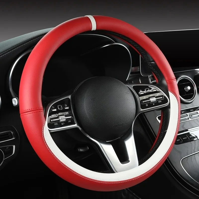 Napa Leather Car Steering Wheel Cover  Durable Leather Cover with Anti-slip Linning Universal 14.5-15in