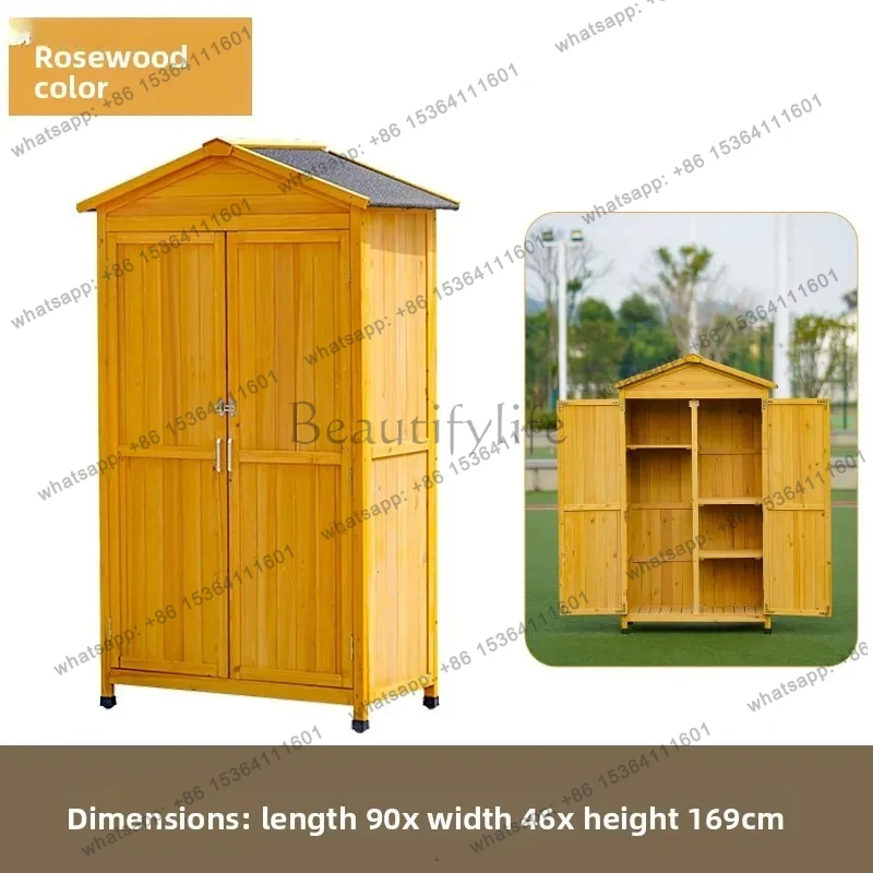 Outdoor Solid Wood Tool Storage Cabinet Rainproof Sunproof Garden Outdoor Miscellaneous Storage Box