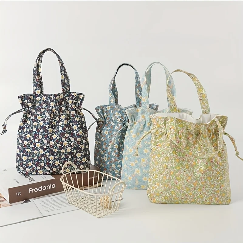 1 حقيبة تسوق يدوية صغيرة مطبوعة بالزهور حقيبة تخزين برباط قطني محمولة مبتكرة #1