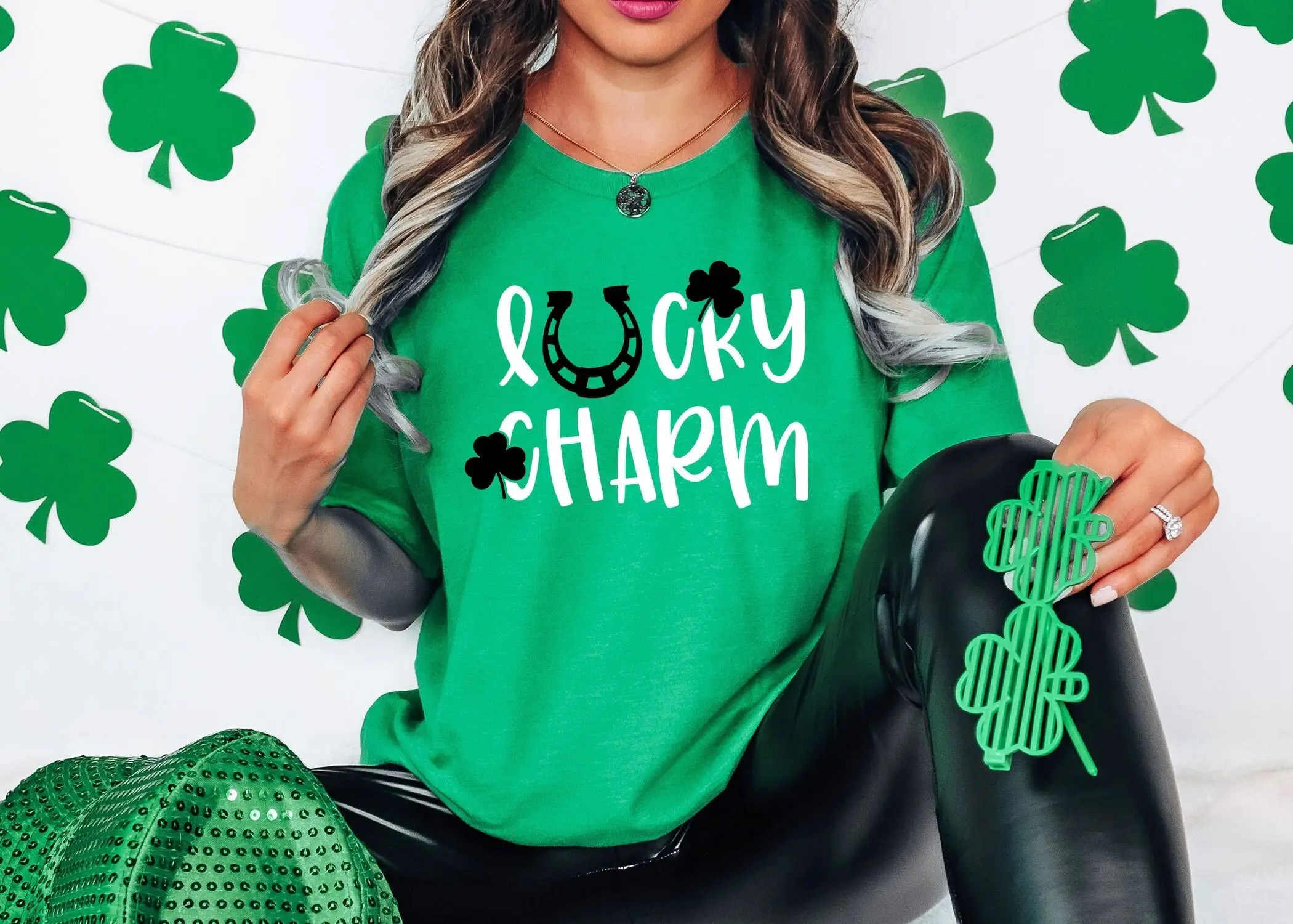 Lucky Charm T Shirt St Patricks Day Four Leaf Clover Shamrock Irish