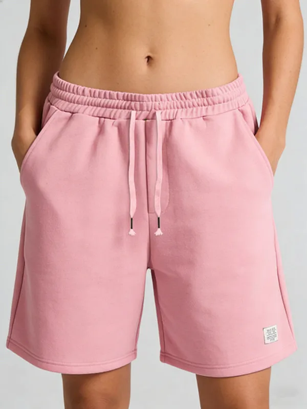 Men's Solid Color Fleece Sweat Shorts Casual Drawstring Waist with Side Pockets Soft Elastic Streetwear Jogger