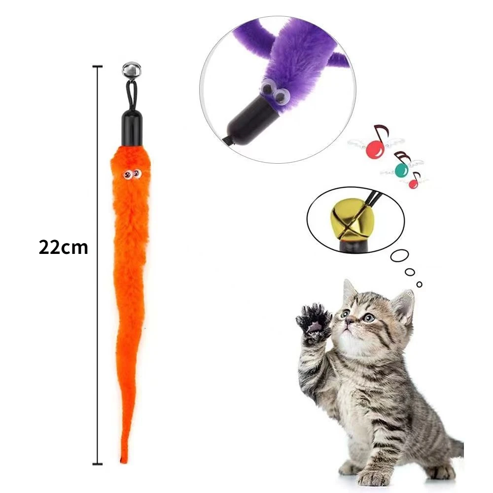 Cat Feather Toy Accessories False Mouse Worm Toy with Bell Kitten Cat Toys Interactive Replacement Refill Foam Ball Training