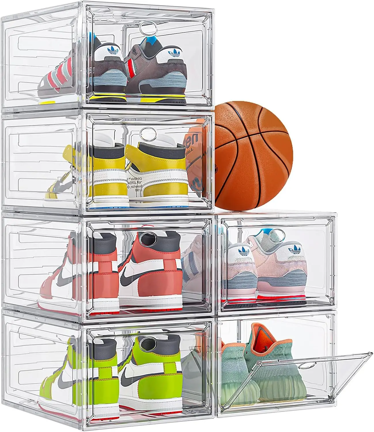

Thicken & Sturdy Clear Shoe Storage Organizer with Magnetic Door, Stackable Boxes for Closet, Foldable Space-Saving Shoe Rack