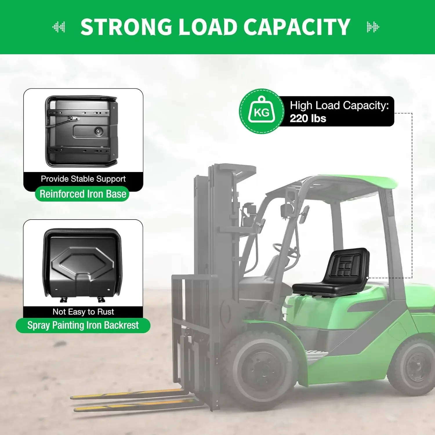 เบาะนั่งรถแทรกเตอร์ PVC สีดำอเนกประสงค์ พนักพิงสูง ปรับได้ พร้อมรางเลื่อน รับน้ำหนักได้ 220 ปอนด์ สำหรับเครื่องตัดหญ้า รถยก รถขุด