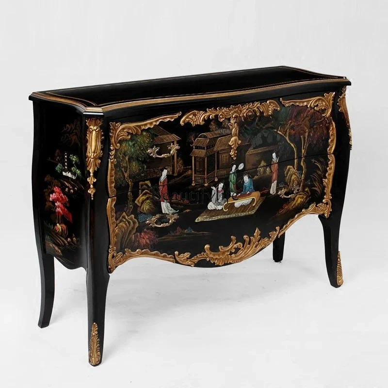 

ls 42 American pastoral hand-painted mixed and matched living room entrance cabinet, painted landscape edge cabinet entrance pla
