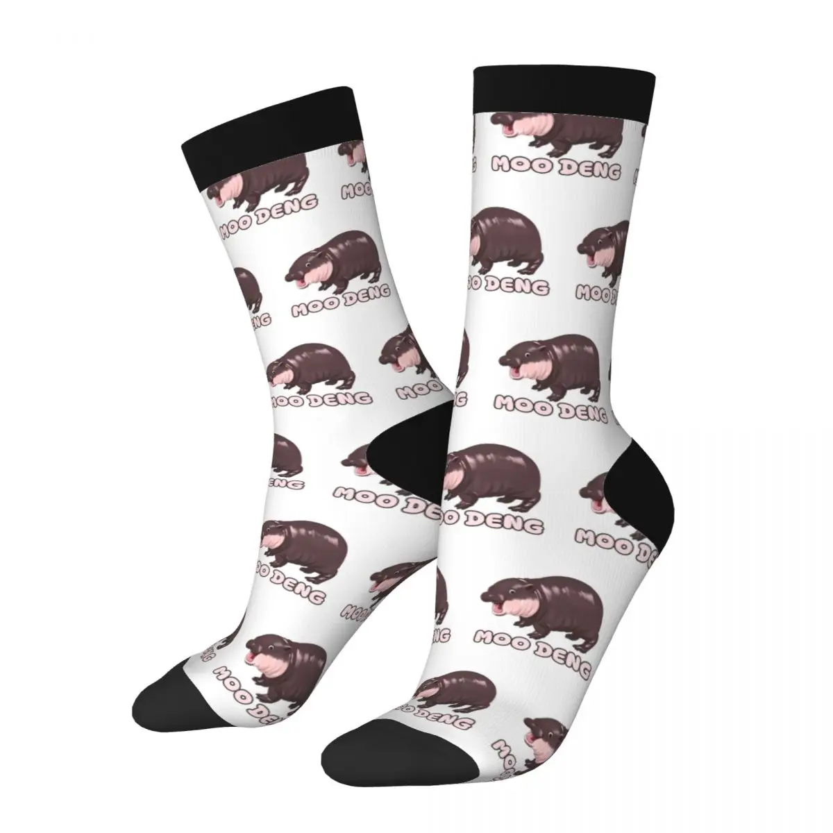 Moo Deng Baby Hippo Socks Men's Women's Polyester Casual Socks Crazy Spring Summer Autumn Winter Middle Tube Socks Gifts