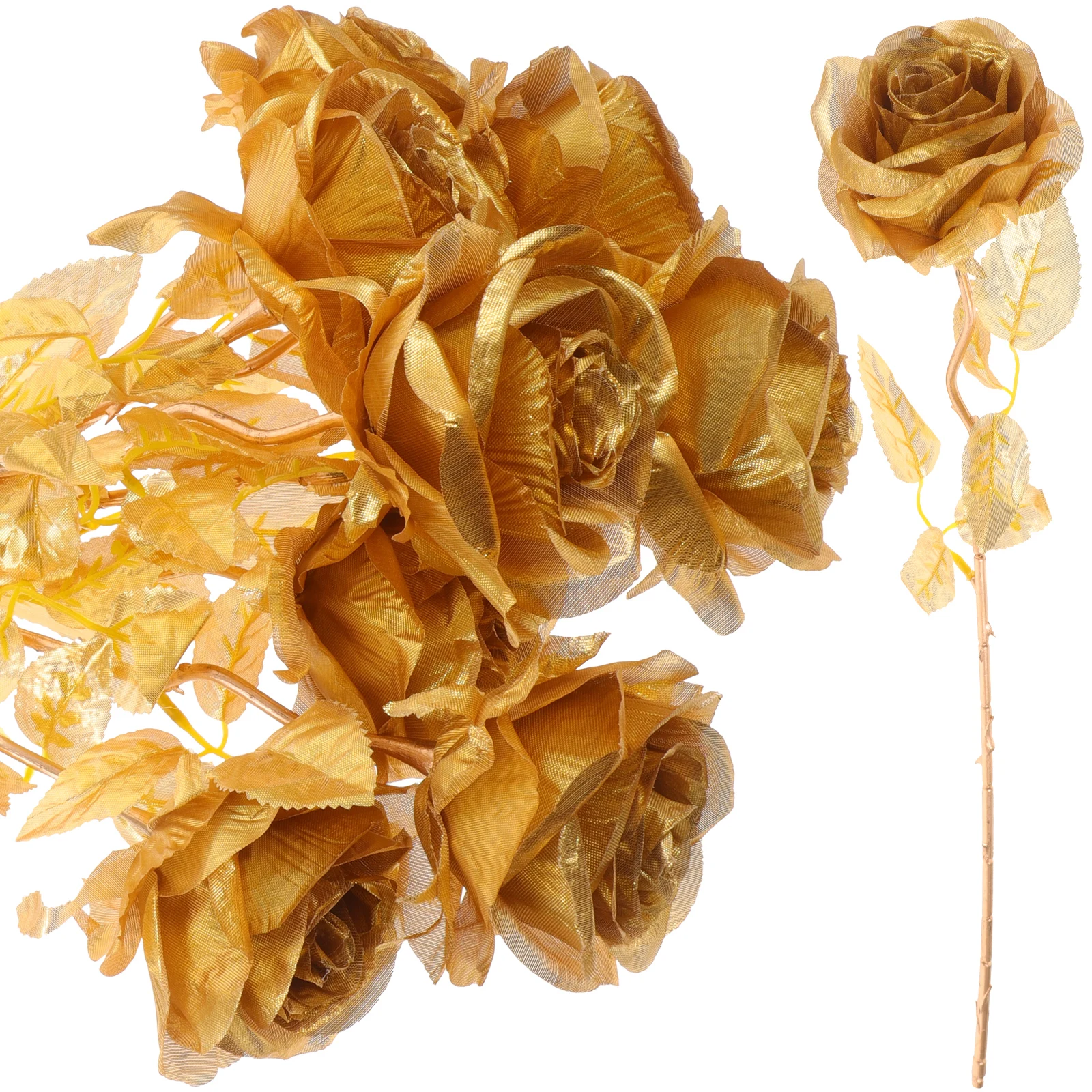 

8pcs Simulated Golden Rose Artificial Flowers Decoration For Home Wedding Party Faux Rose Stems Fake Flower Decorative Plant