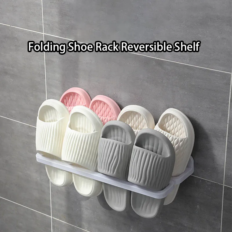 Folding Shoe Rack Reversible Shelf Bathroom Without Drilling Towel Rack Slipper Rack Bathroom Wall Mounted Drainage Rack